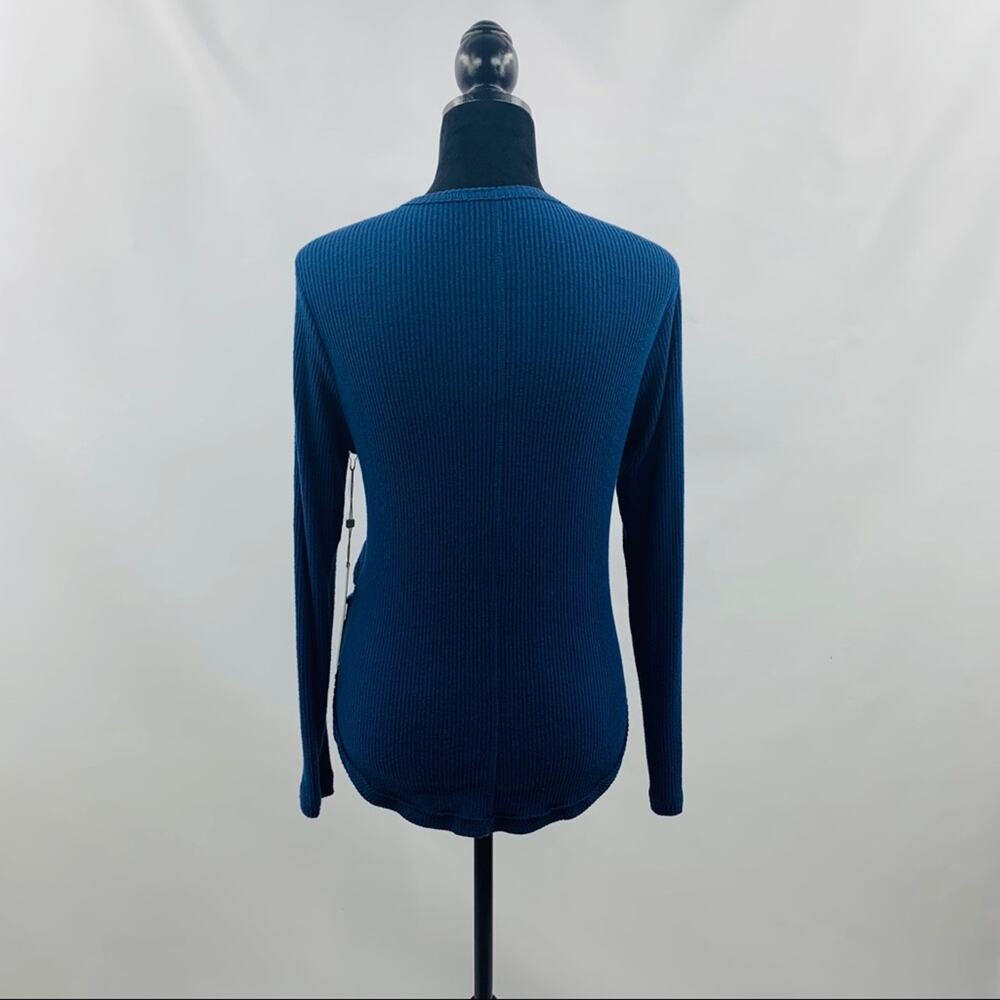 Caslon Dark Blue Faux Wrap V Neck Ribbed Tee - Picture 8 of 10